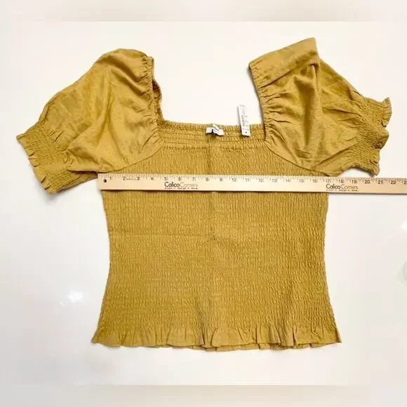 Madewell Lucie Gold Puff-Sleeve Smocked Bodice Top Size Medium NWT - Picture 10 of 11
